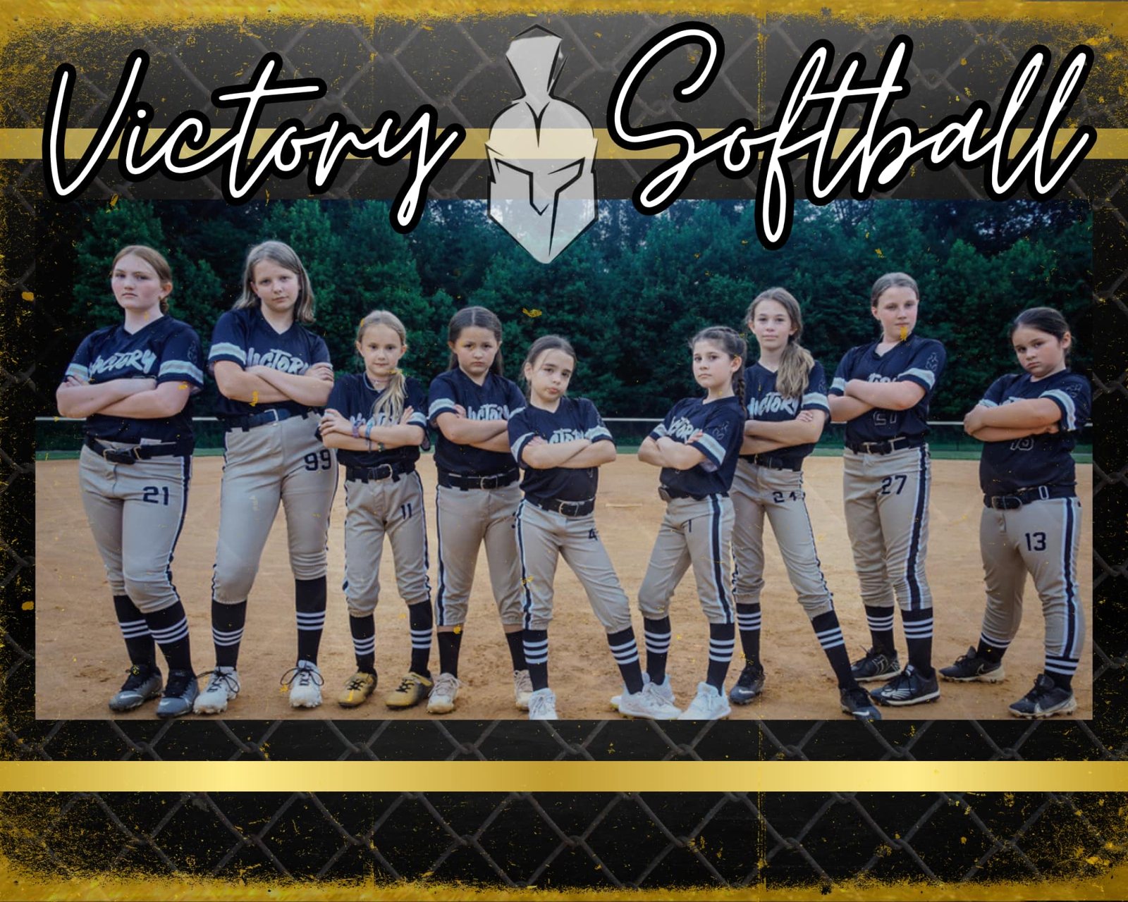 Victory Softball team banner showing the full roster lined up under the Victory Softball header.