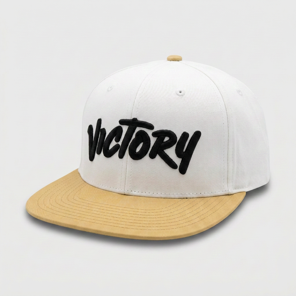 White Victory Softball cap with Vegas gold brim and black brush-script Victory wordmark