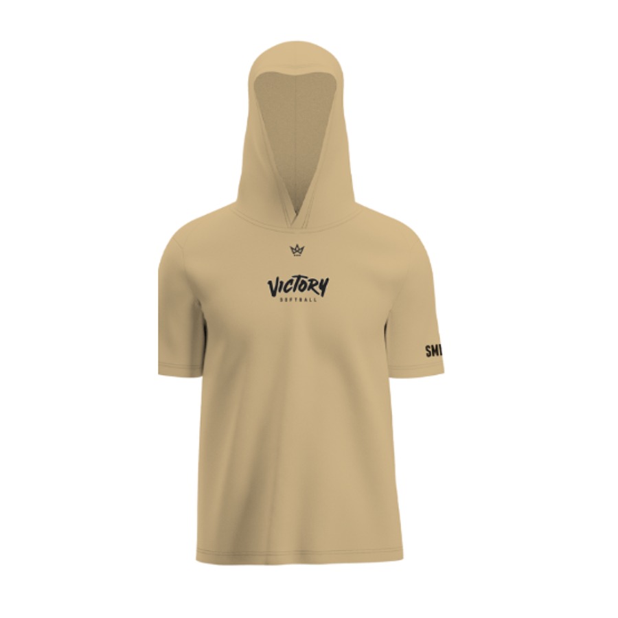 Vegas gold Victory Softball short sleeve performance hoodie with black Victory Softball chest logo