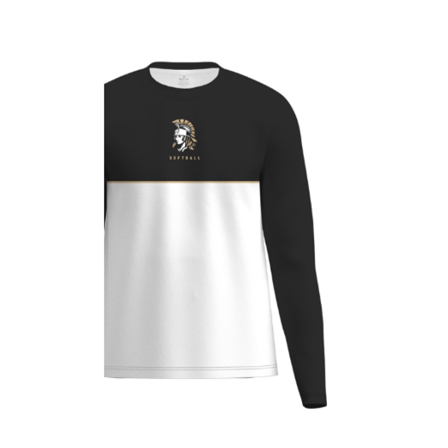 Black and white colorblock Victory Softball long sleeve tee with warrior head crest