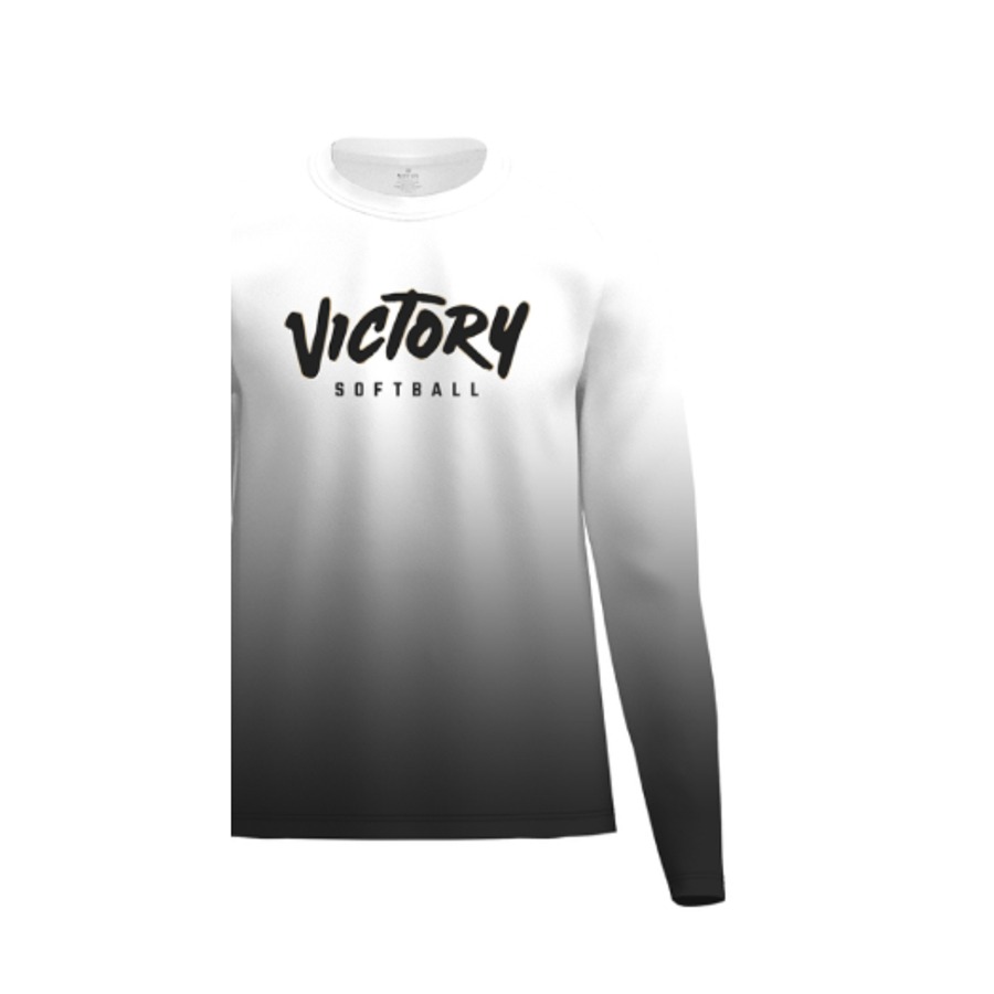 White to black gradient Victory Softball long sleeve performance tee