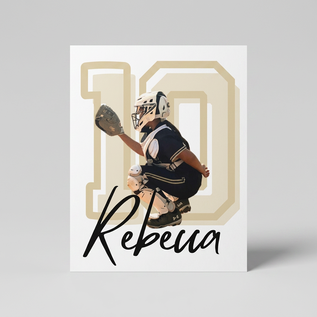 Personalized Victory Softball player poster with jersey number and first name