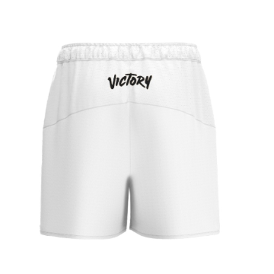 White Victory Softball Ventus shorts with black Victory script