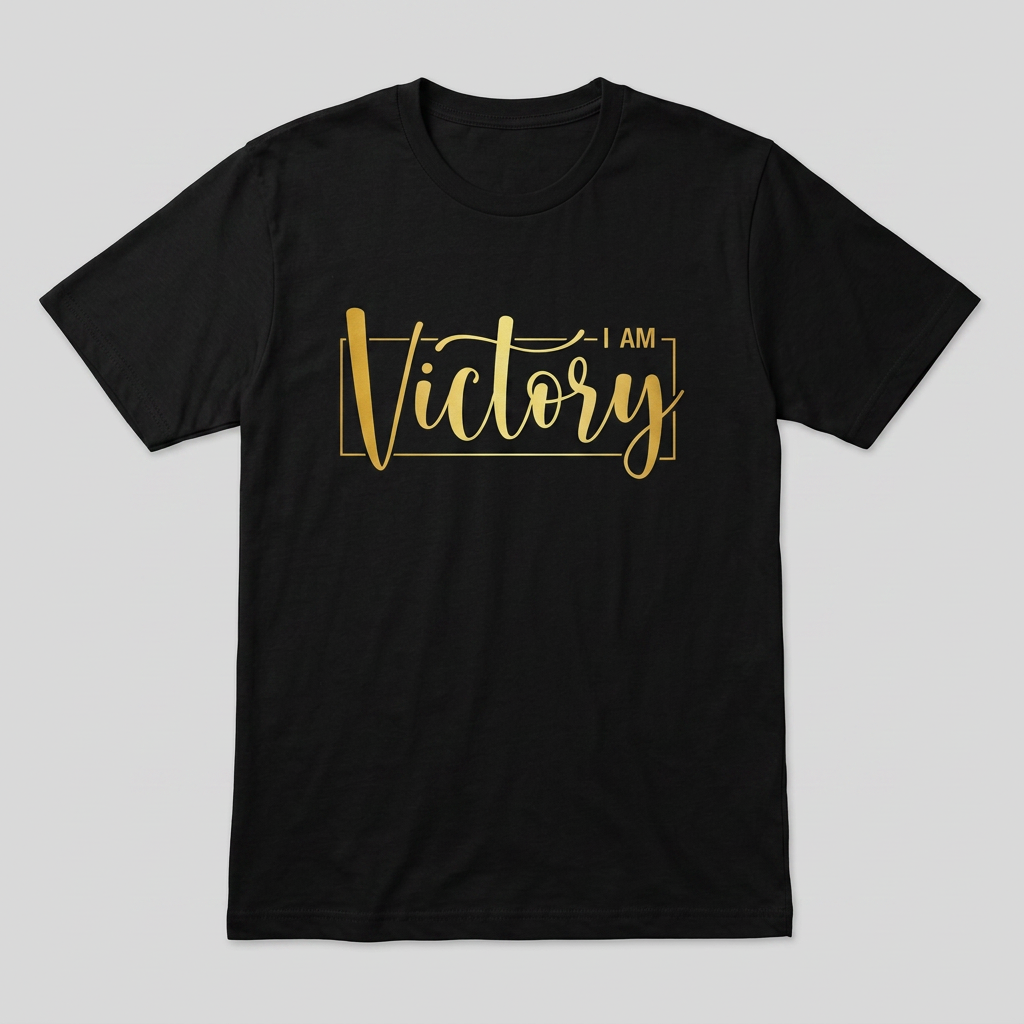 Black Victory Softball t-shirt with gold I Am Victory script print