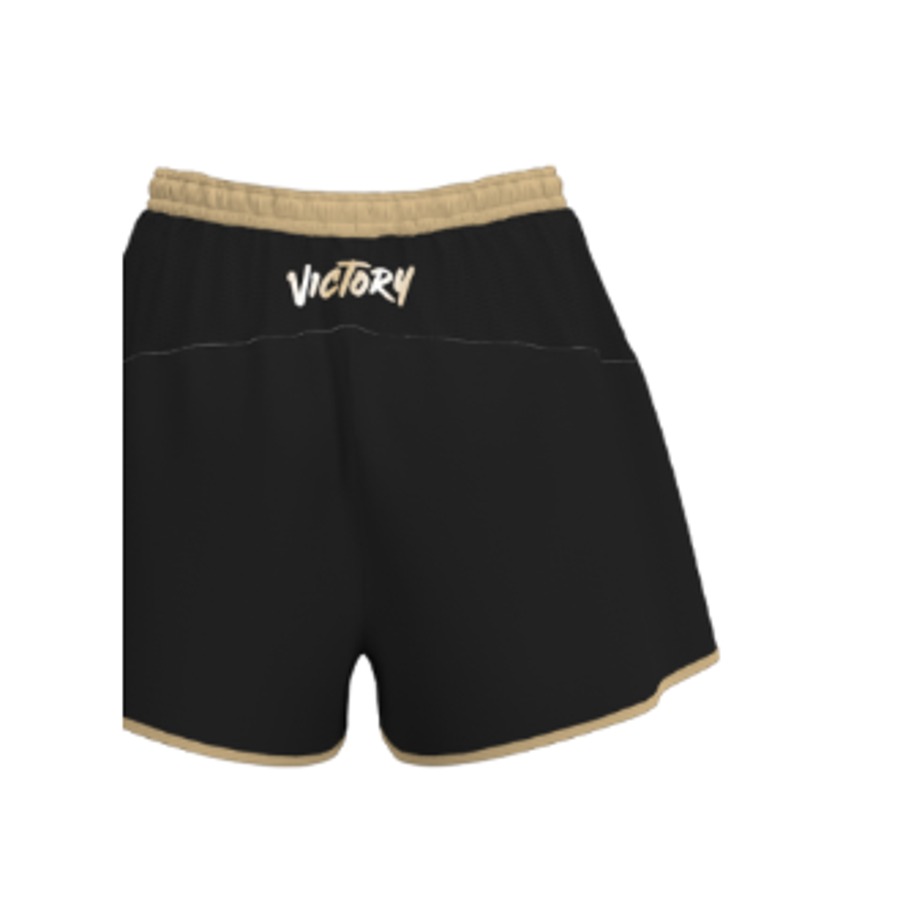 Black women's Victory Softball Ventus shorts with Vegas gold waistband and side stripe