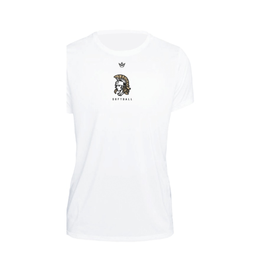 White women's Victory Softball performance tee with warrior head crest